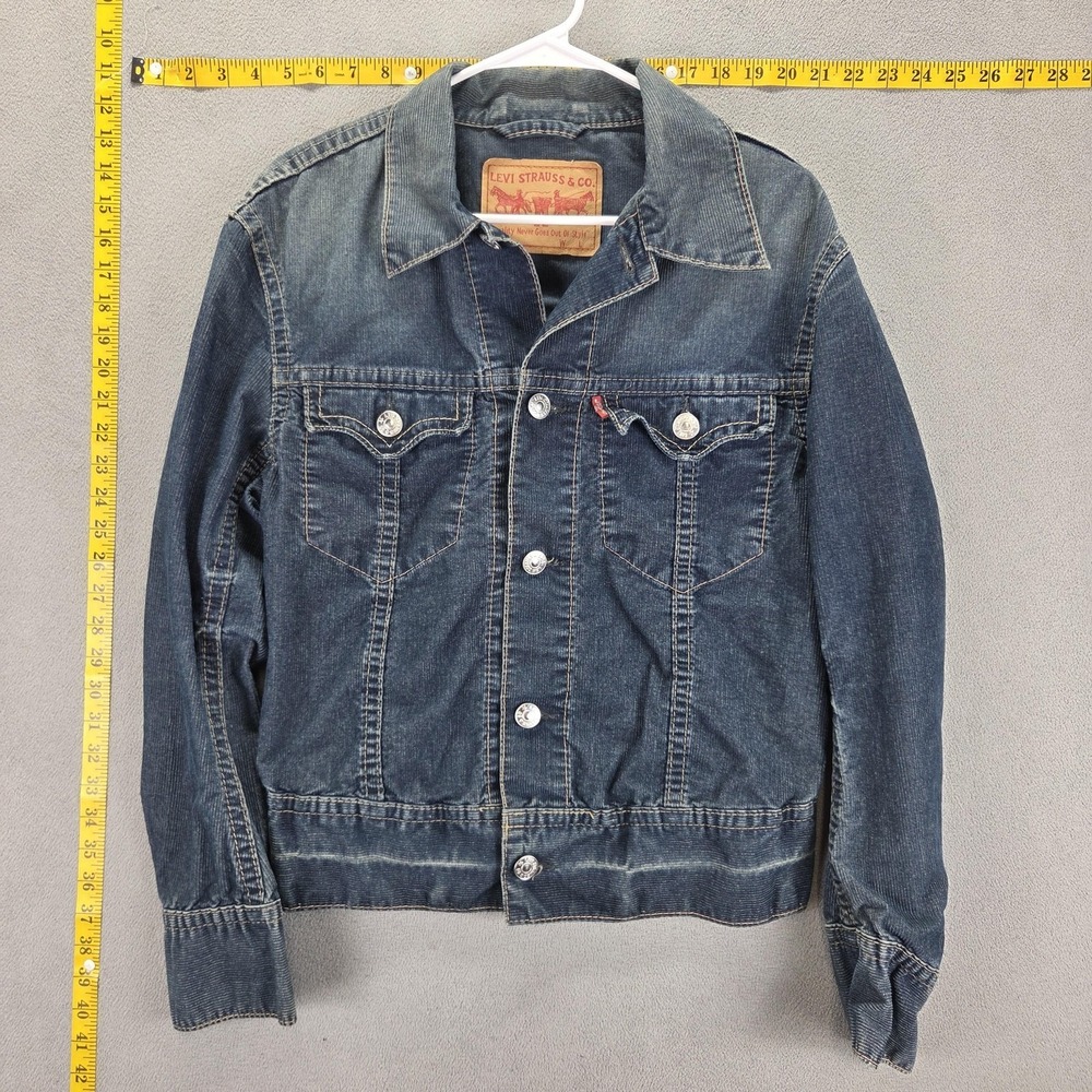 VTG Levis Jacket‎ Womens M Blue Textured Ribbed Denim Jean Western Trucker Y2K
